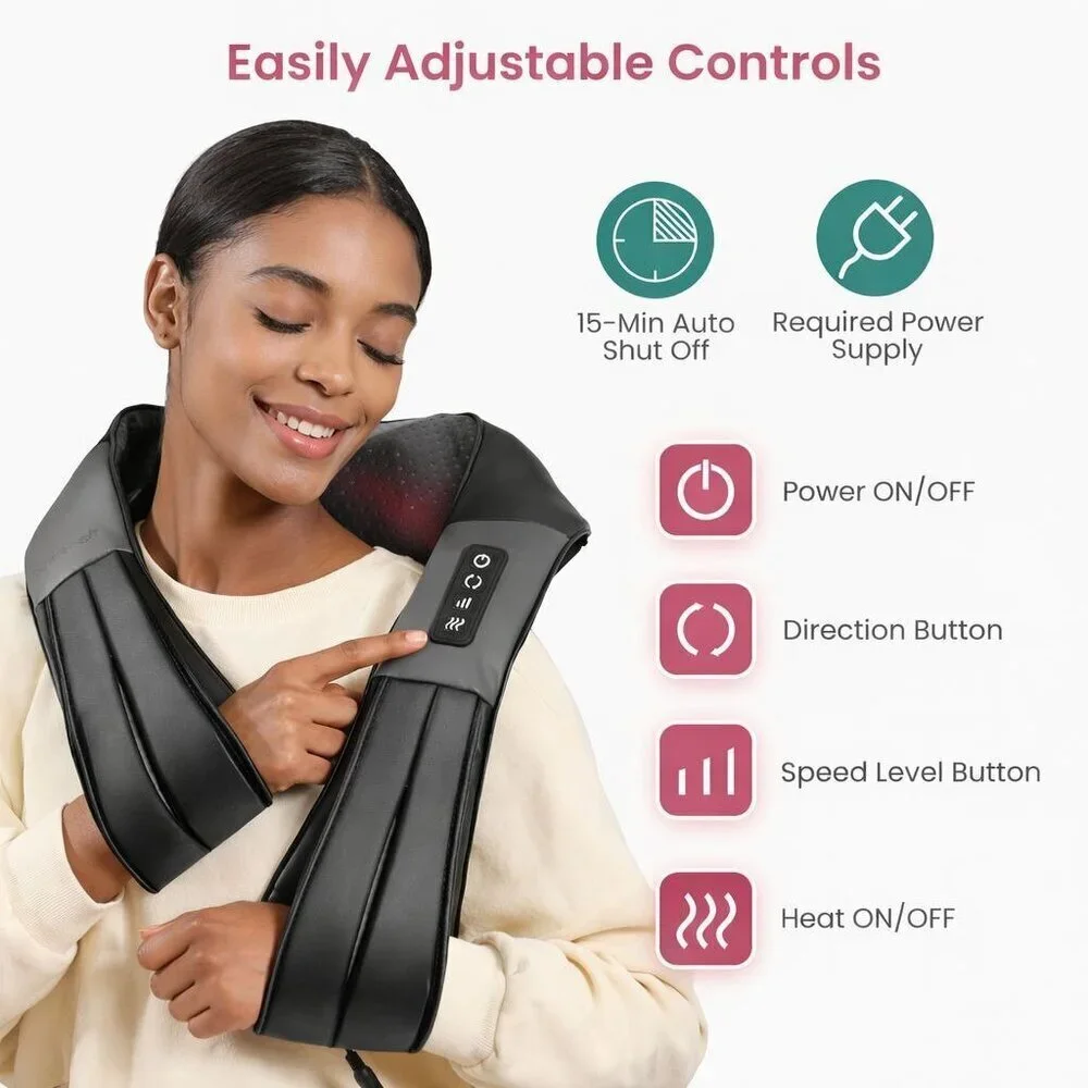 Shiatsu Neck & Back Massager w/ Heat, Deep Tissue 3D Kneading Pain Relief